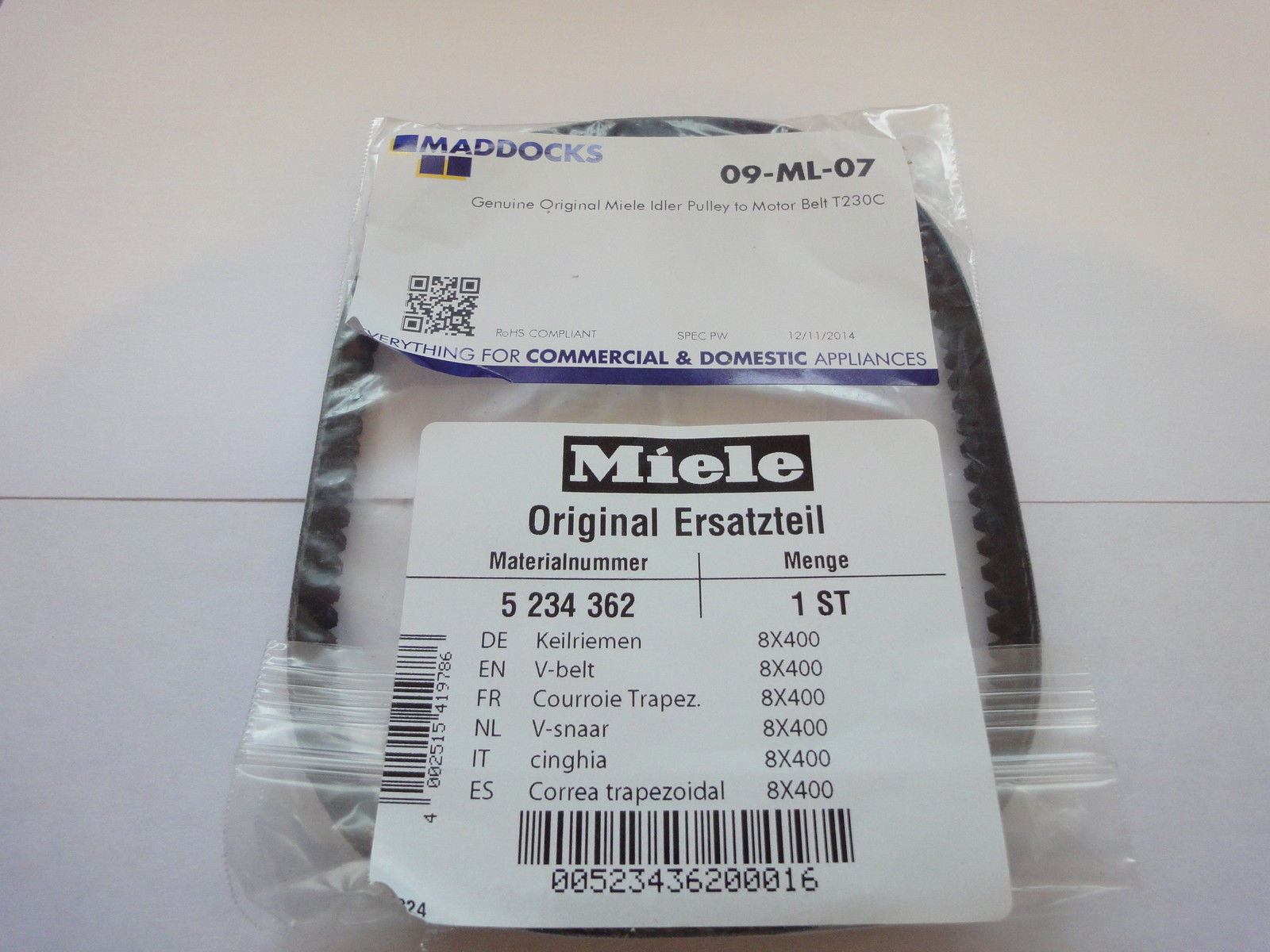 Miele tumble dryer idler pulley belt part number 5234362